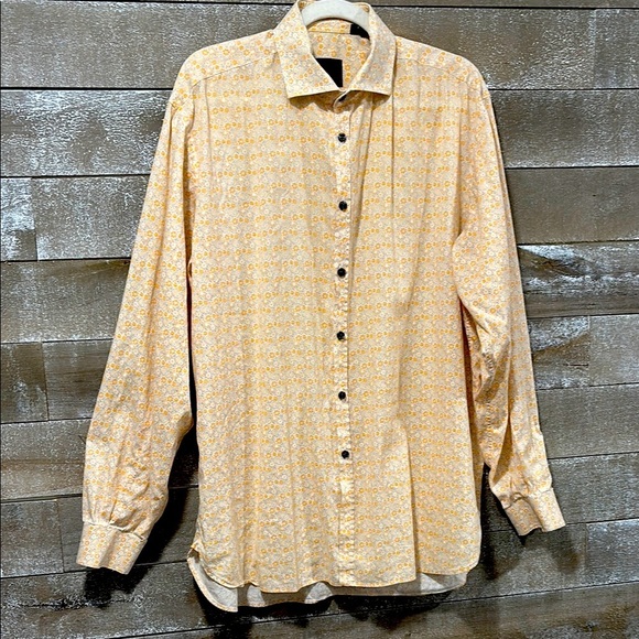 CHARLES G BAILEY yellow floral button down shirt size Large - Picture 1 of 6